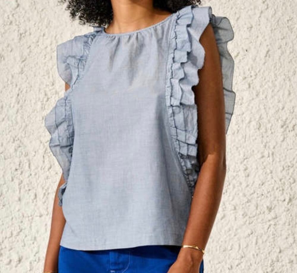 Bellerose Agathe Chambray Ruffle Sleeve Top Size S